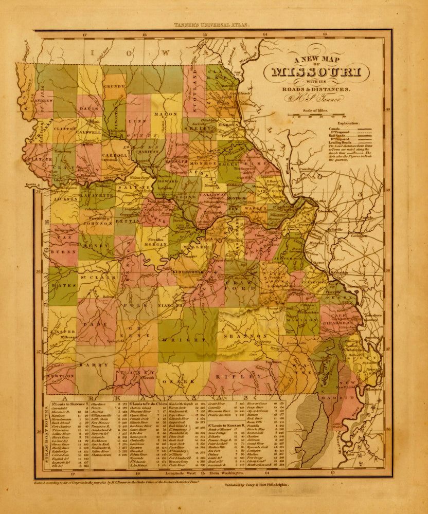 Missouri 1844 Historical Poster Print showcasing vibrant colors and intricate details.