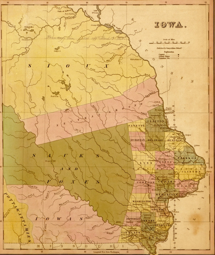 Iowa - 1844 Poster Print showcasing historical significance.