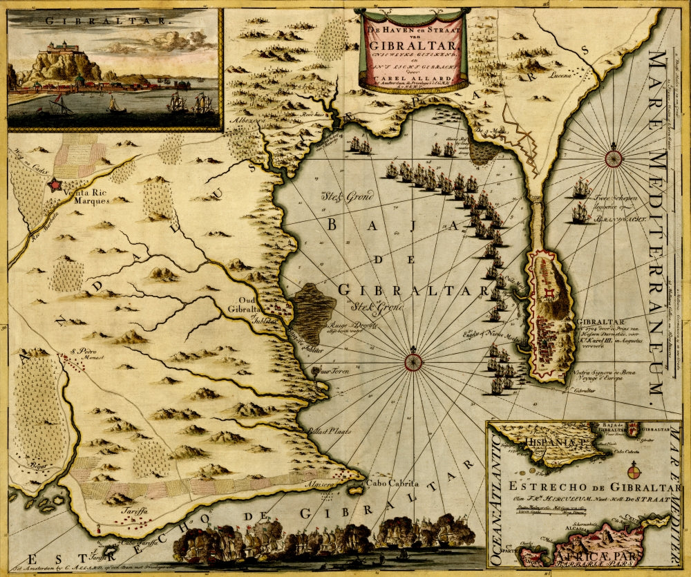 Straits & Defenses at Gibraltar Poster Print showcasing historical landscape.