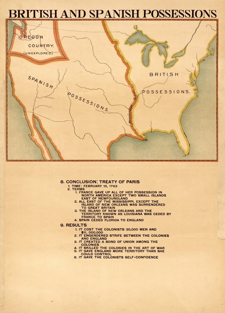 British & Spanish Possessions Poster Print showcasing historical territories.