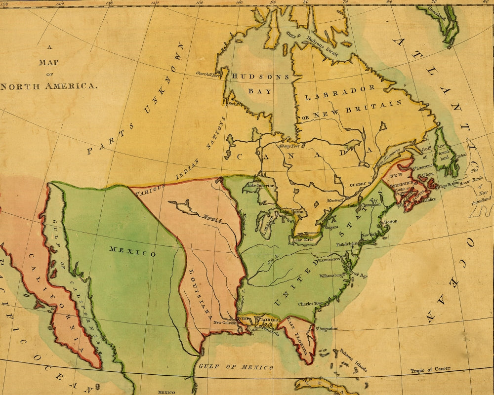 North America 1803 Historical Poster Print showcasing early American geography.