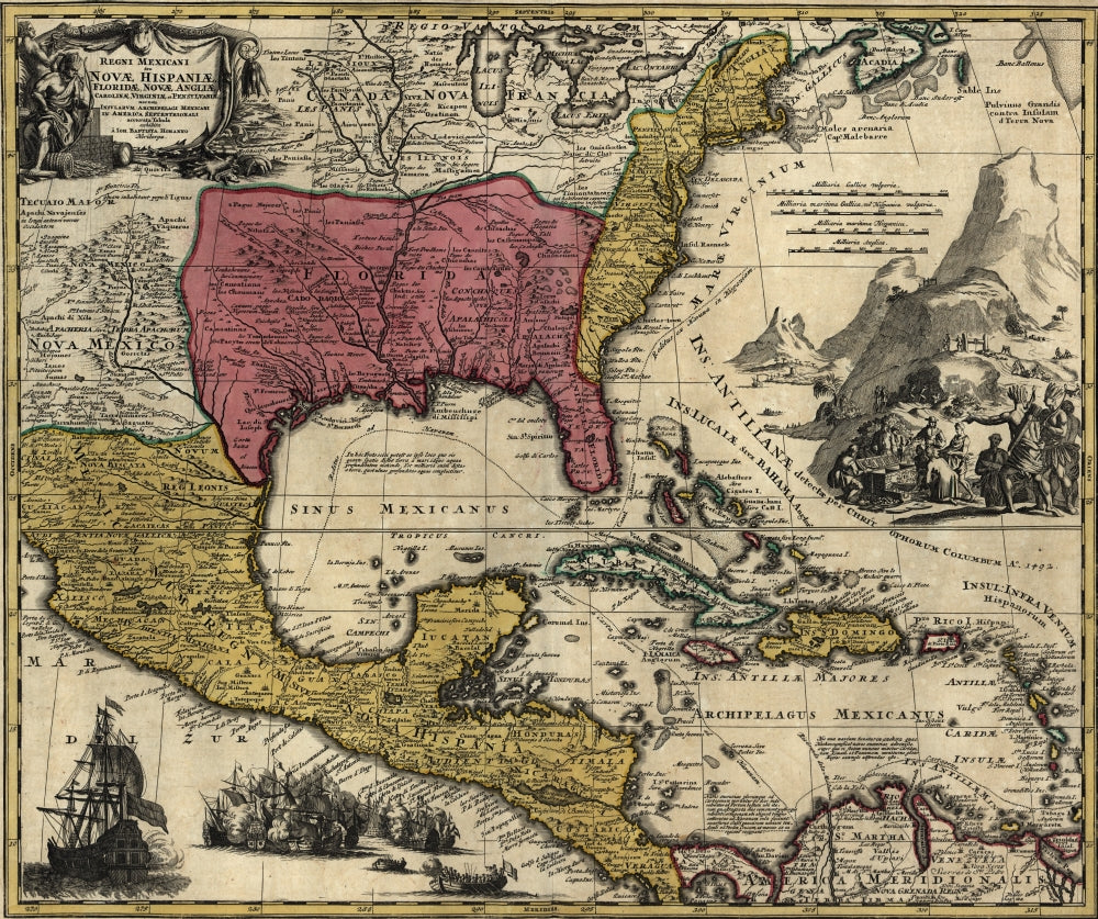 Regni Mexicani Map Poster Print showcasing detailed regions of North America