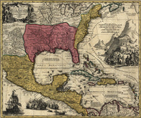 Regni Mexicani Map Poster Print showcasing detailed regions of North America