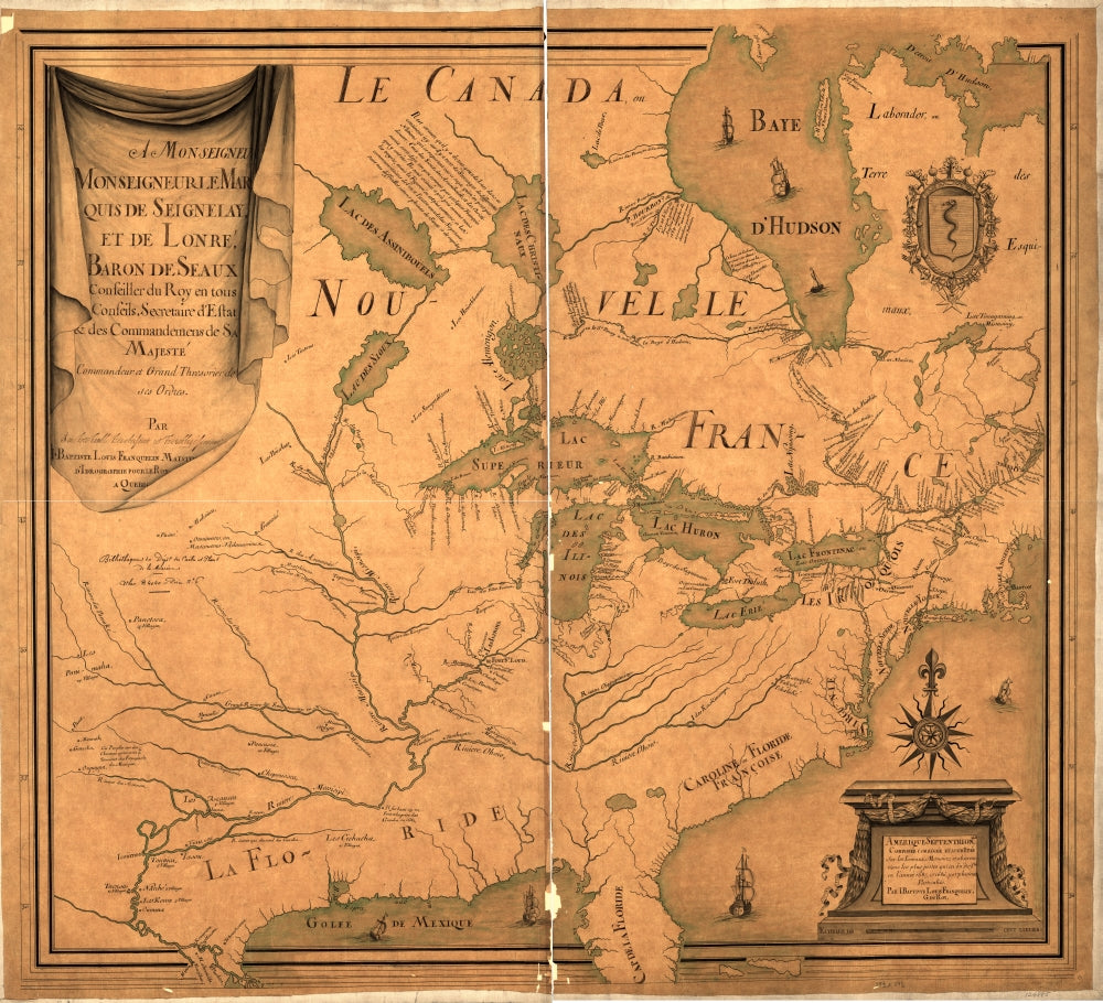 Amérique Septentrionale historical map poster print showcasing Canada and the eastern United States.