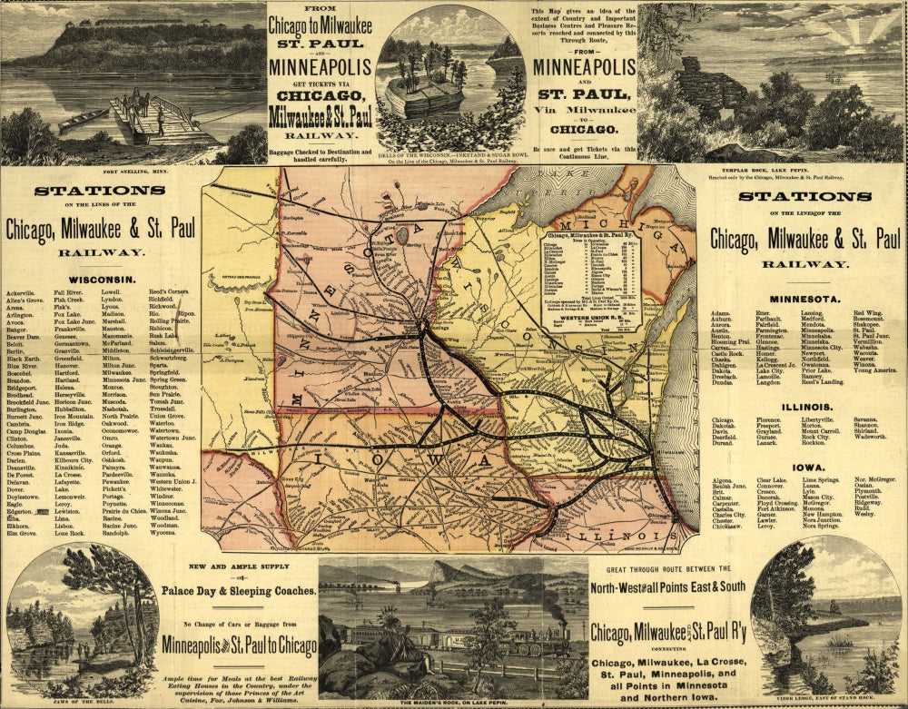 Chicago Business District Map Poster Print featuring inset map and views