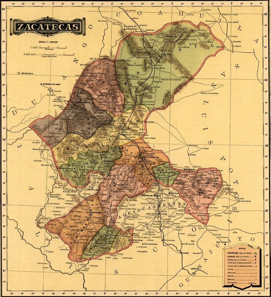 Zacatecas 1844 Poster Print showcasing historical architecture.