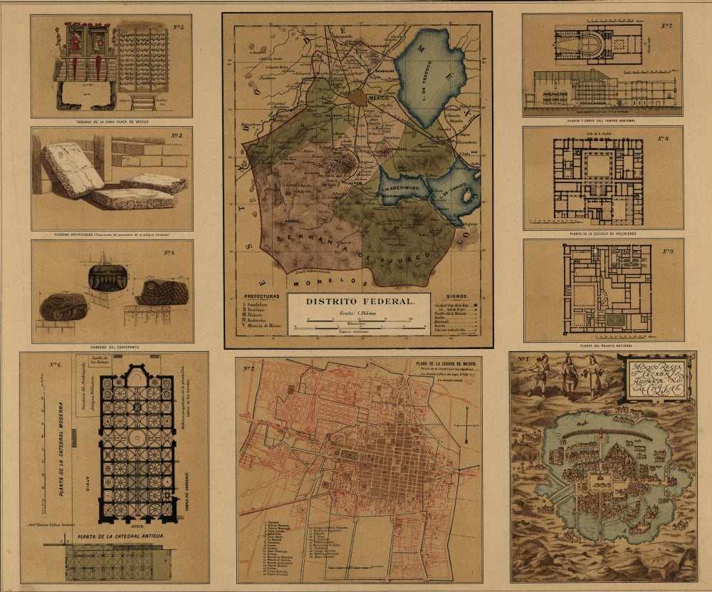 Mexico Federal District 1844 Poster Print showcasing historical cartography.