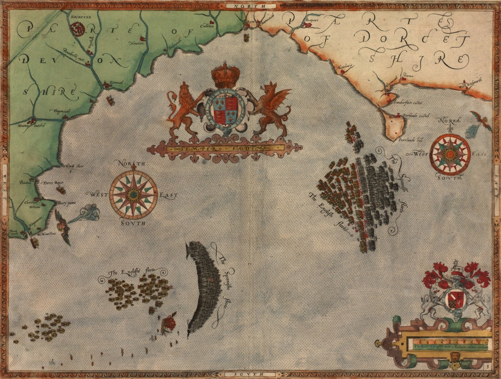 Spanish Expeditions to Invade England Poster Print depicting the 1588 invasion attempt.