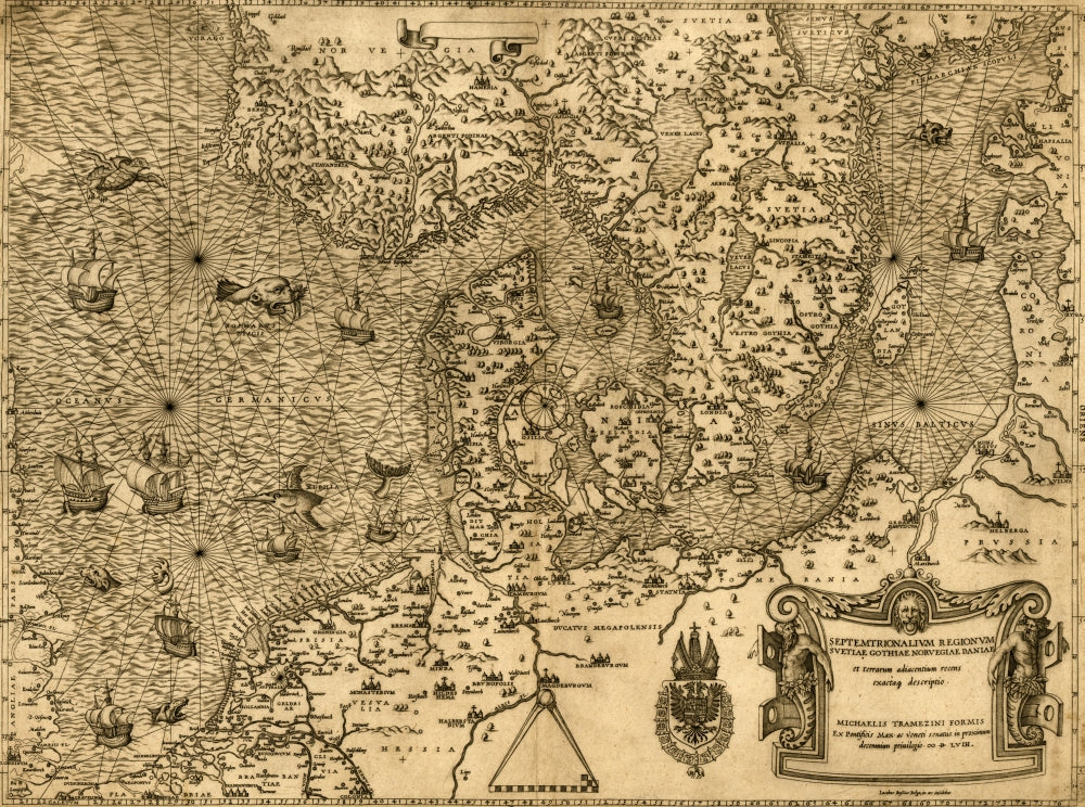 Septemtrionalium Regionum Map Print by Iacobus Bussius - Vintage Cartography