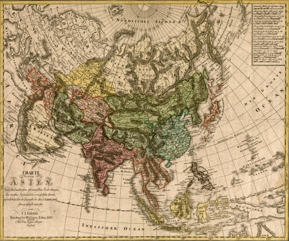 Asia Map Poster Print showcasing detailed geographical features