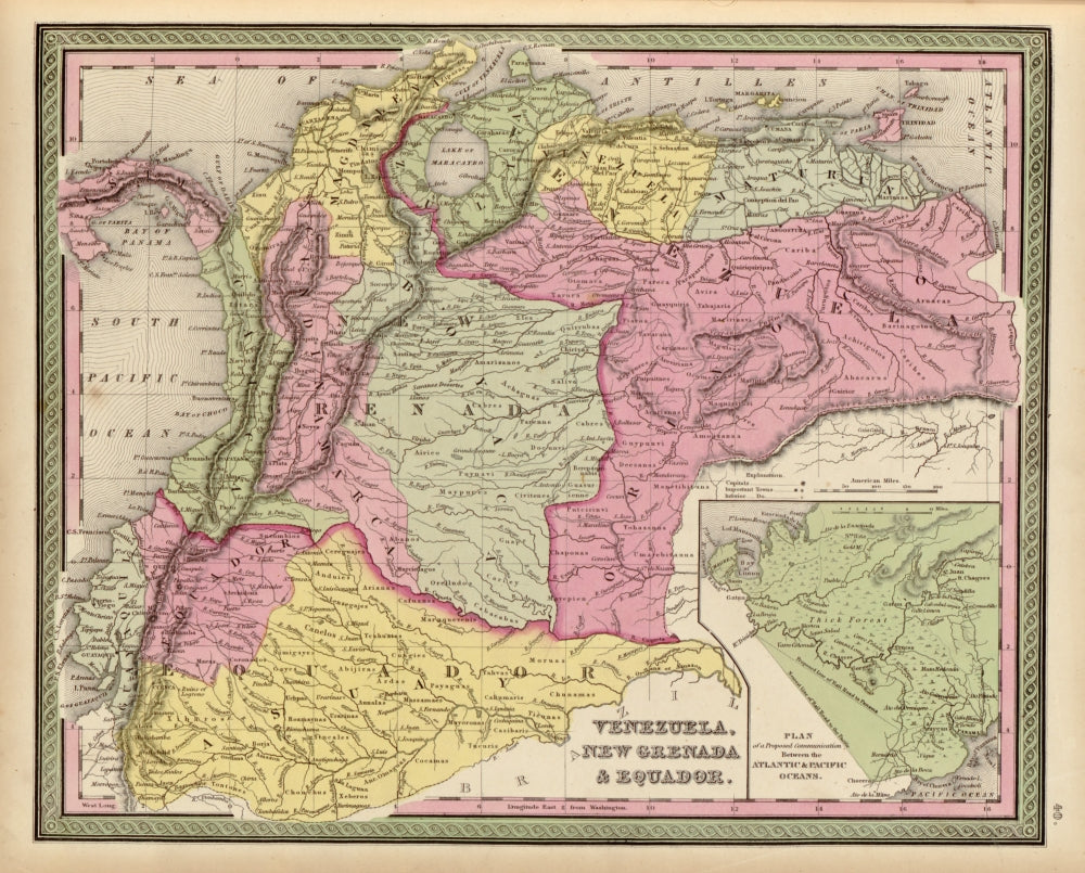 Venexuela, New Grenada & Ecuador 1849 Historical Map Poster Print