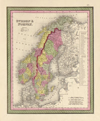 Sweden & Norway 1849 Historical Map Poster Print
