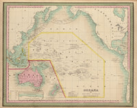 Oceania & The Pacific Ocean 1849 Poster Print showcasing vibrant colors and historical details.