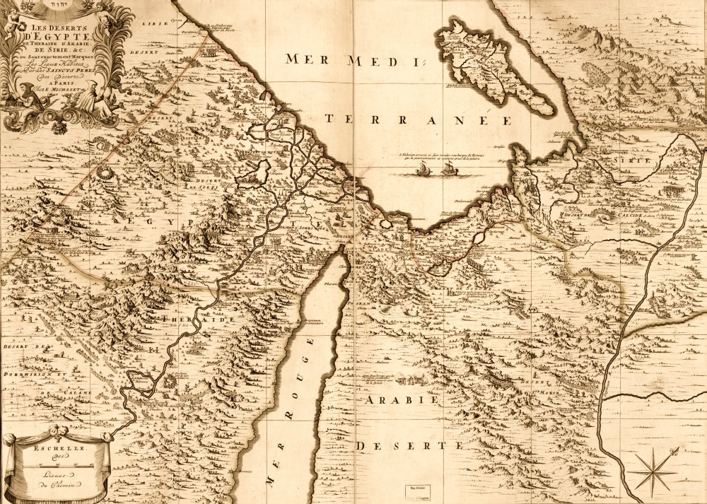 Middle East Desert Landscape Poster Print depicting Egypt and the Red Sea.
