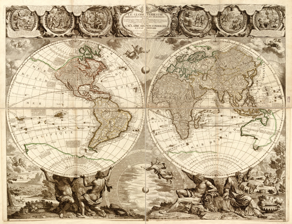 Le Globe Terrestre en Deux Plans-Hémisphères Poster Print