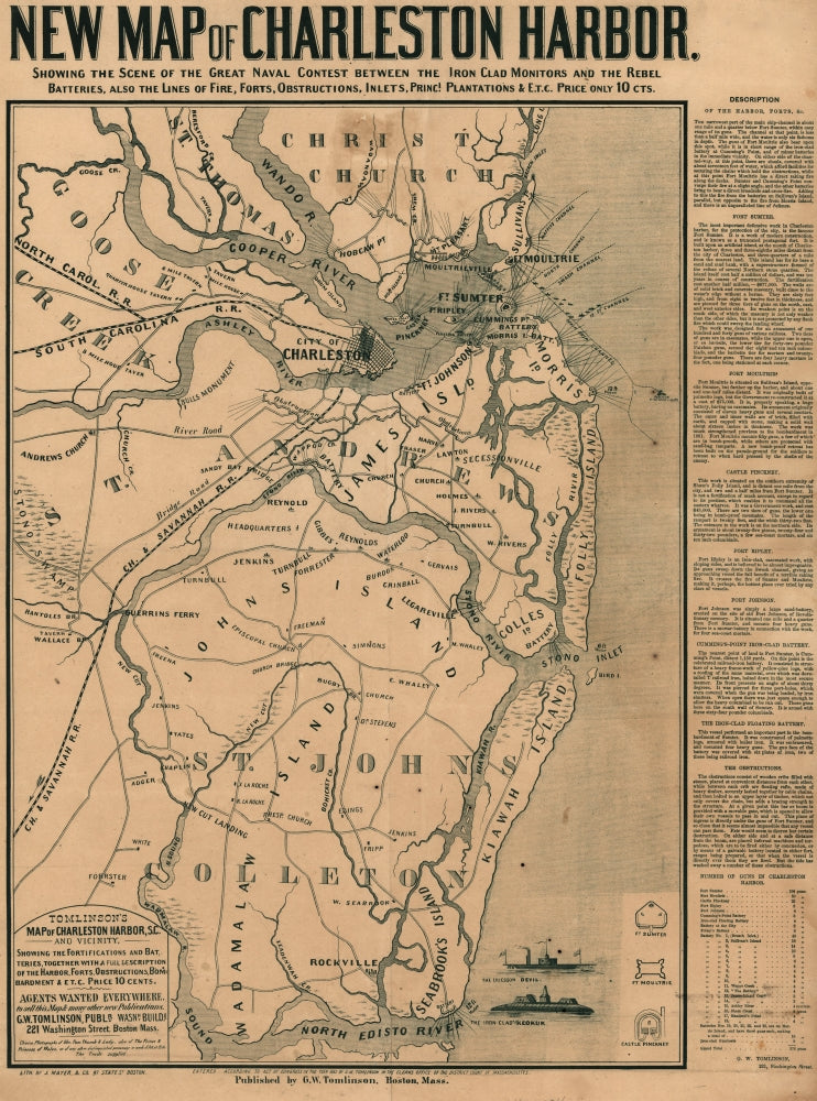 Charleston Harbor Naval Contest Poster Print showing historical map details