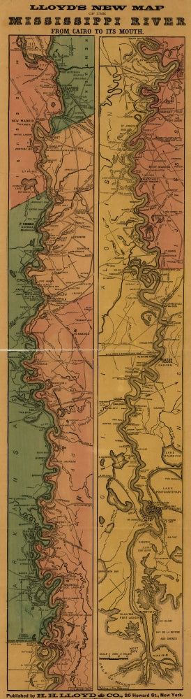 Mississippi River Map Poster Print from Cairo to Mouth with Forts