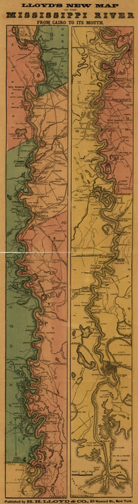 Mississippi River Map Poster Print from Cairo to Mouth with Forts