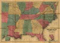 Southeastern United States historical map poster print featuring battlefields, forts, and rivers.