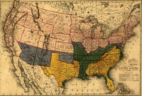 Civil War territory map poster print showing Confederate and Union territories in 1861.