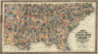 Southern States Railway and County Map Poster Print showcasing towns and railways.