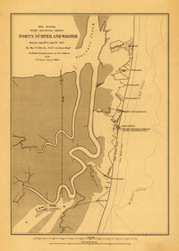 Fort Wagner historical map poster print showcasing drainage, roads, and fortifications.