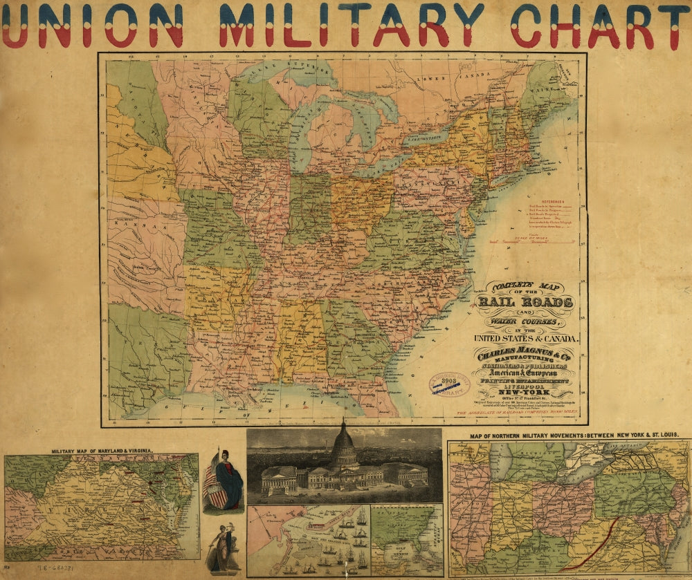 Eastern United States and Canada map poster print showcasing drainage and state boundaries.