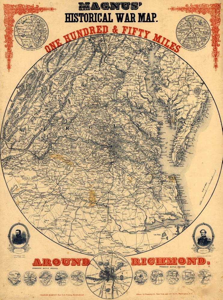 Civil War Battle Maps Poster Print showcasing major battles and fortifications from 1861-1864.
