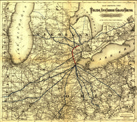 Detailed Midwestern States Map Poster Print showcasing drainage, cities, and railroad network.