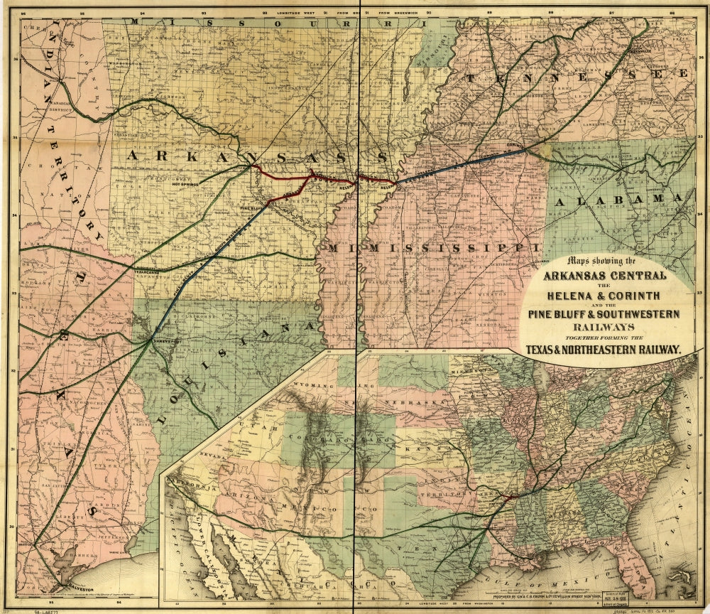 Arkansas Central Railroads Vintage Map Poster Print