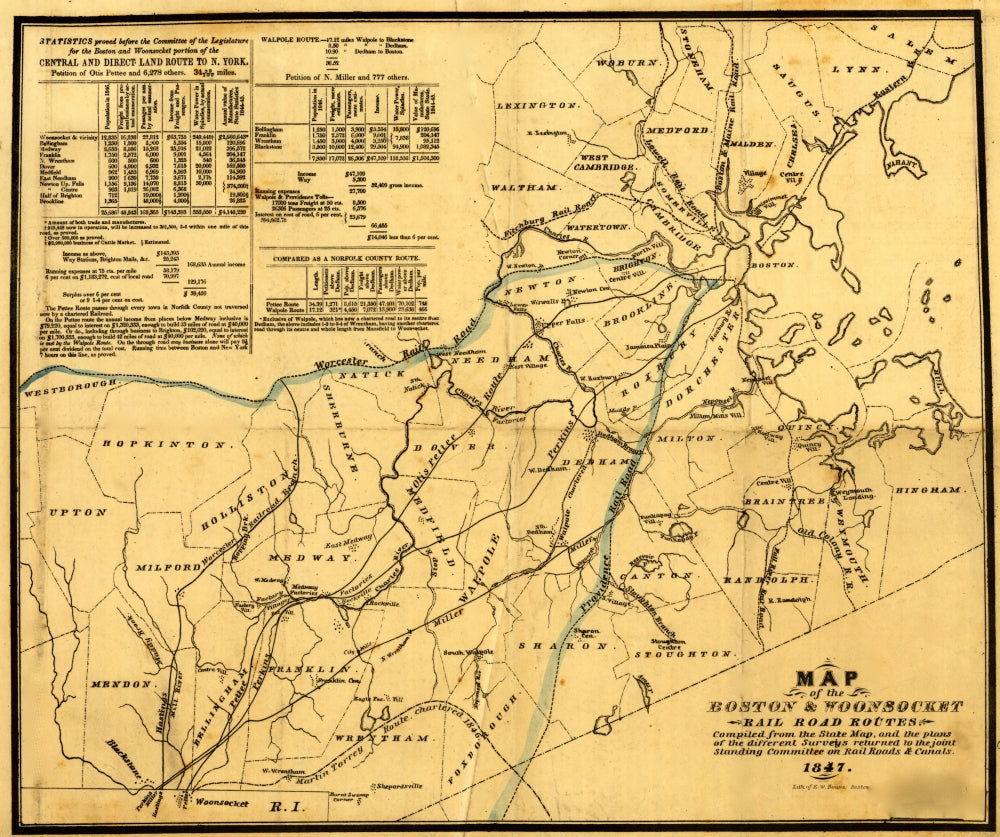 Boston & Woonsocket Vintage Map Poster Print showcasing detailed city map.