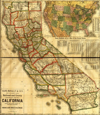 1883 California Railroad and County Map Poster Print