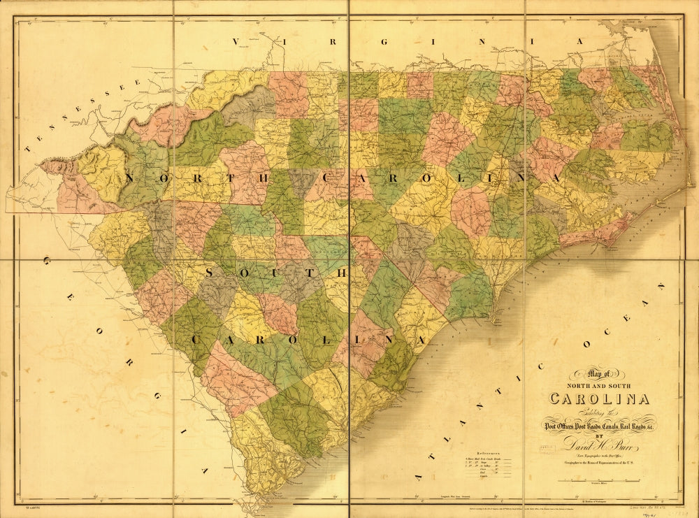 The Carolinas 1839 Poster Print showcasing historic details.