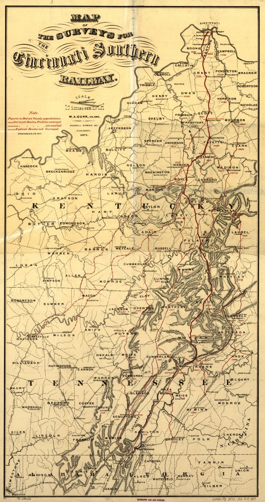 Central Kentucky and Tennessee Railroads Map Poster Print