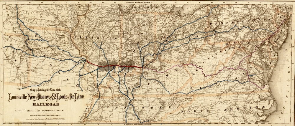Louisville, New Albany, and St. Louis Air Line Railroad Poster Print showcasing vintage rail travel.