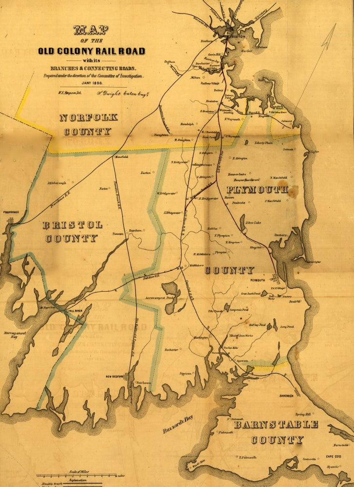 Historical Map of Eastern Massachusetts Poster Print featuring Boston to Wood's Hole.