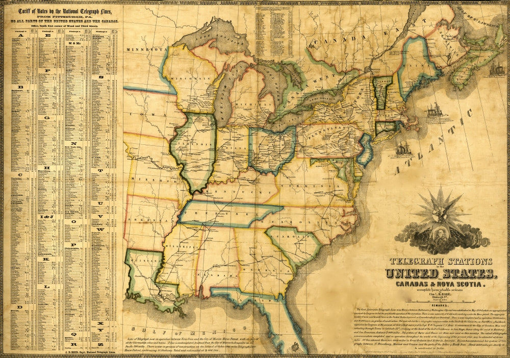 Telegraph Stations in the United States, Canada & Nova Scotia - 1853 Poster Print