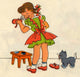 Girl polishing her shoes with a cat looking on - Poster Print