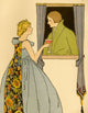 Poster print of a princess serving a goblet of wine to a young lad at a window.