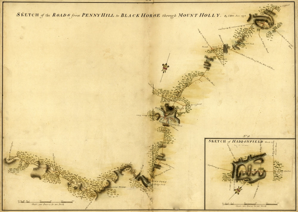 Sketch of Haddonfield March 1778 poster print by I. Hills