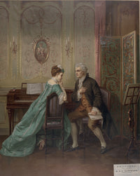 Satin Clad Suitor Proposes to a Young Girl Seated at a Spinet Poster Print