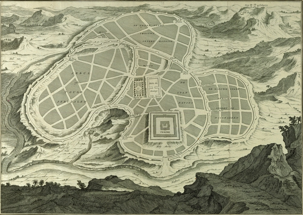 Antique Map of Jerusalem Black and White Poster Print
