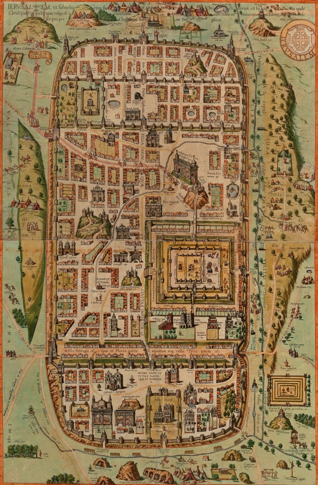 Antique Map of Jerusalem color poster print showcasing historical details.