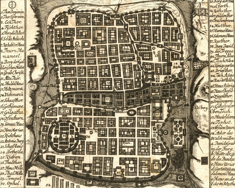 Antique Map of Jerusalem in sepia tones poster print