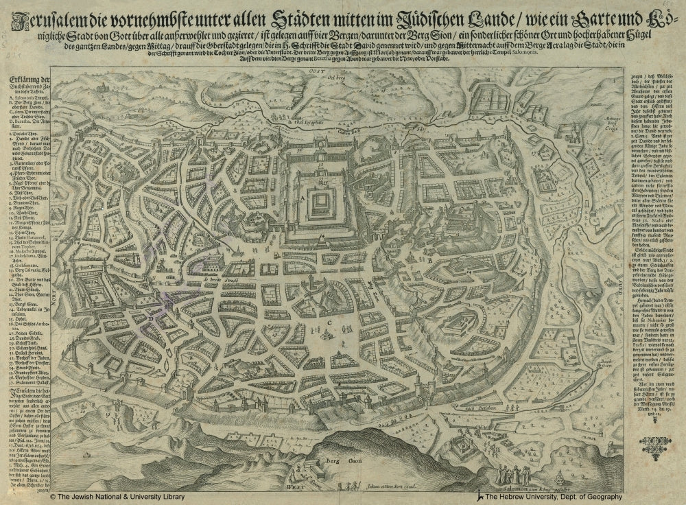 Antique Map of Jerusalem Black & White Poster Print