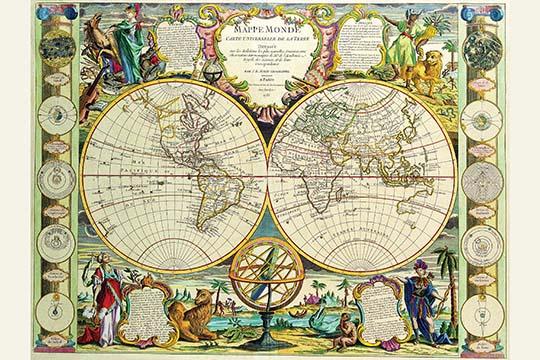World Map Poster Print by Jean Baptiste Nolin, historical cartography art