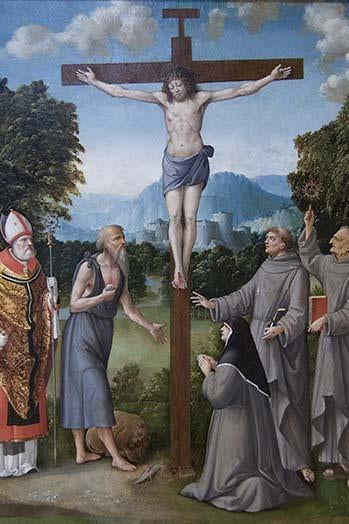 The Crucifixion with Saints vintage art print by Martino Plazza