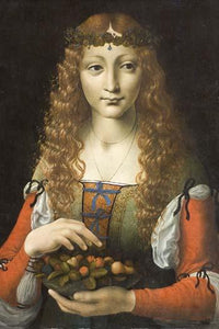 Vintage art print of 'Girl with Cherries' by Giovanni Ambrogio.