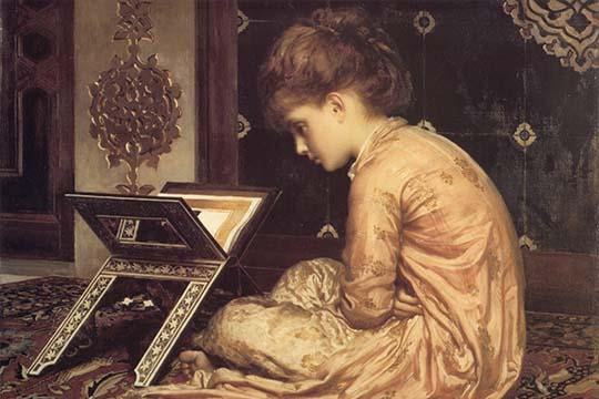 At a Reading Desk Vintage Art Print by Lord Frederick Leighton