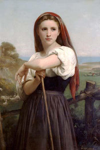 The Young Shepherdess poster print by William Bouguereau, vintage art reproduction.